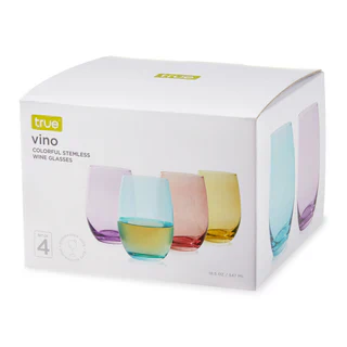 TRUE VINO COLOURFUL STEMLESS WINE GLASSES 4PK @ Emerald Hills [1061122]